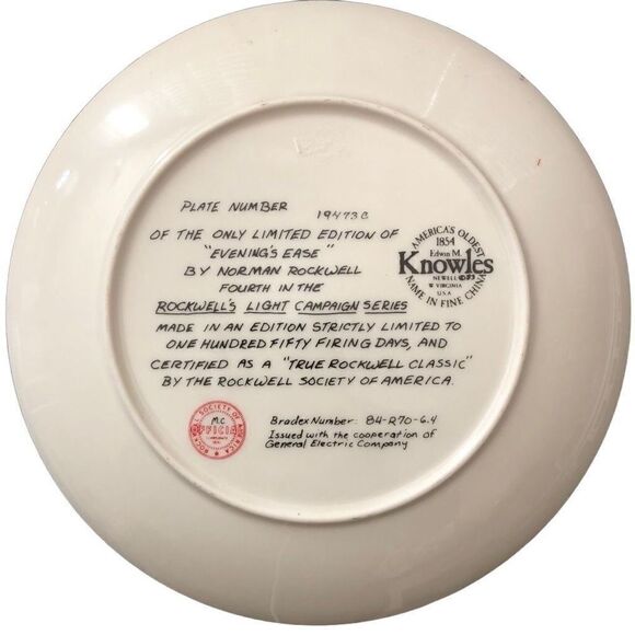 Knowles Norman Rockwell Collectible Plate "Evening's Ease" #4 of Light Campaign - Picture 2 of 6